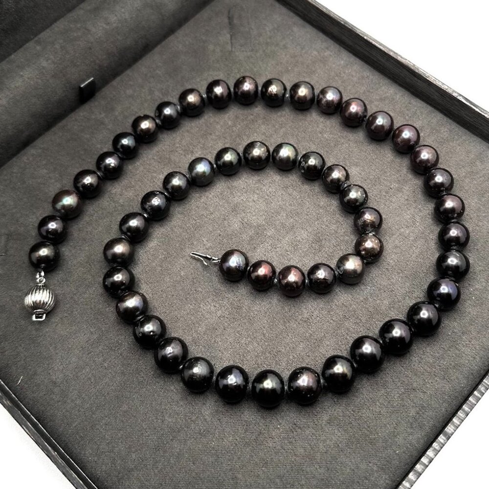 Imperial Pearls Freshwater Black Pearl Sterling Silver Beaded Necklace 24"